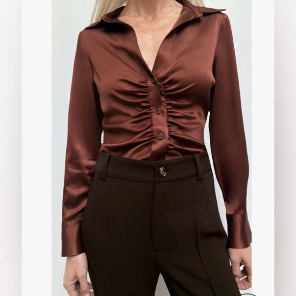 Satin shirt with gathering zara Clearance